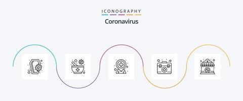 Coronavirus Line 5 Icon Pack inklusive Shop. Medizin. Apotheke. Kasten. erste-Hilfe vektor