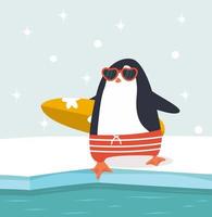 glücklicher Pinguin, der in der Arktis surft vektor