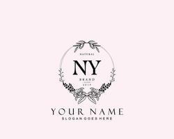 anfängliches ny-schönheitsmonogramm und elegantes logo-design, handschriftlogo der ersten unterschrift, hochzeit, mode, blumen und botanik mit kreativer vorlage. vektor