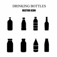 Getränkeflasche Symbol schwarz weiß Vorlagensatz isolierten weißen Hintergrund. Stock-Vektor-Illustration. vektor