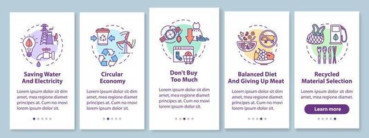 verantwortungsbewusster Verbrauch Onboarding Mobile App Seite Bildschirm vektor