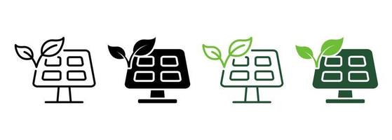 sol- panel symbol samling på vit bakgrund. förnybar elektricitet energi linje och silhuett ikon uppsättning. ekologi solljus elektrisk kraft för hus piktogram. isolerat vektor illustration.