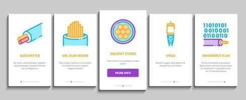 Symbole für Onboarding-Elemente für Glasfaserkabel setzen Vektor
