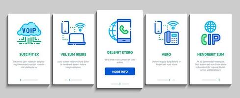 voIP kallelse systemet onboarding ikoner uppsättning vektor