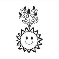 retro Sol karaktär med blommor vektor