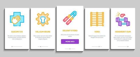 Symbole für physikalische Therapie- und Erholungs-Onboarding-Elemente setzen Vektor