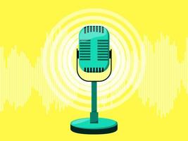värld radio dag. retro mikrofon. baner mall för värld musik dag. mikrofon på gul bakgrund. karaoke. vektor