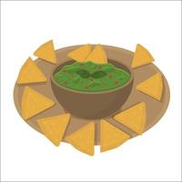 Guacamole mit Chips auf einem großen Teller. illustration zum thema lateinamerikanisches essen vektor