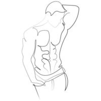 kontinuierliche linie männliche figur nackter muskulöser körper vektorillustration isoliert auf weiß. minimales design für druck, plakat, logo, cover. strichzeichnung eines starken man athleten in einer schönen sexy pose vektor