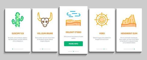 öken- sandig landskap onboarding element ikoner uppsättning vektor