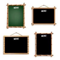 restaurang meny styrelser uppsättning. isolerat på vit bakgrund. realistisk svart och grön svarta tavlan tom med trä- ram hängande. vektor illustration