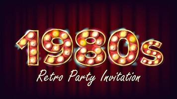 Retro-Party-Einladungsvektor der 1980er Jahre. Design im Vintage-Stil von 1980. Glühbirne leuchten. leuchtendes klassisches retro-poster, flyer, banner-vorlage. nachtclub, disco-party-event-werbeillustration vektor