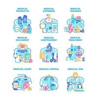 medicinsk Produkter uppsättning ikoner vektor illustrationer
