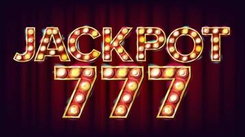 Jackpot 777-Banner-Vektor. Casino leuchtendes Lichtzeichen. für Spielautomaten, Design von Kartenspielen. Spielillustration vektor