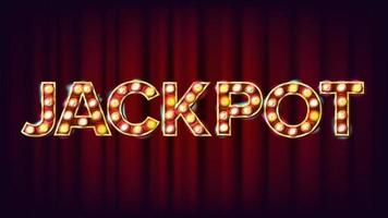 jackpott baner vektor. kasino lysande ljus tecken. för lotteri, poker reklam design. risk illustration vektor
