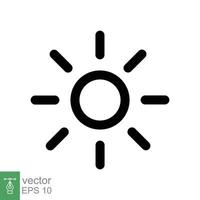 Sol ikon. enkel översikt stil. ljusstyrka symbol, intensitet miljö, ljus, ljus, värme, energi begrepp. linje vektor illustration isolerat på vit bakgrund. eps 10.