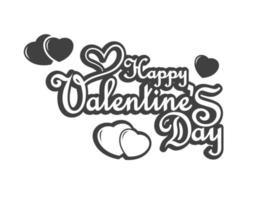 Frohen Valentinstag. Schwarz-Weiß-Typografietext, handgeschrieben mit Liebesdekoration. ideal für Grußkarten, Feieretiketten, Einladungsvorlagen, Banner usw vektor