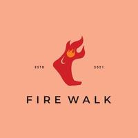 Fußabdruck-Silhouette und Feuerflammen-Logo-Design-Inspiration vektor
