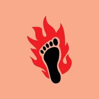 Fußabdruck-Silhouette und Feuerflammen-Logo-Design-Inspiration vektor