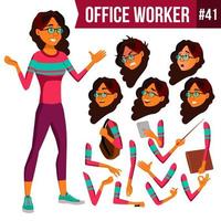 kontor arbetstagare vektor. arab, saudi kvinna. företag person. ansikte känslor, gester. animering skapande uppsättning. platt tecknad serie illustration vektor