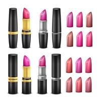 realistischer lippenstift-set-vektor. schwarze, goldene und silberne Röhren. für frau lippen schminken. isolierte Abbildung vektor