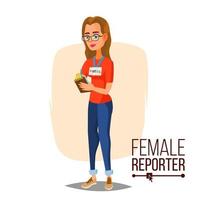 kvinna journalist vektor. mikrofon. professionell reporter isolerat platt tecknad serie karaktär illustration vektor
