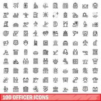 100 Offizierssymbole gesetzt, Umrissstil vektor