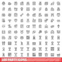 100 Party-Icons gesetzt, Umrissstil vektor