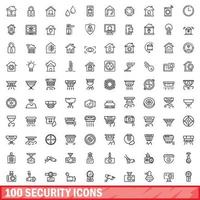 100 Sicherheitssymbole gesetzt, Umrissstil vektor