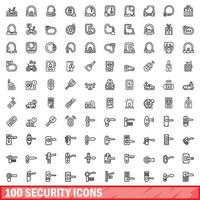 100 Sicherheitssymbole gesetzt, Umrissstil vektor