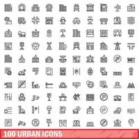 100 urbana ikoner set, konturstil vektor