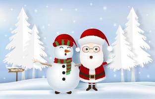 Santa mit Schneemann und Nordpol-Tag vektor