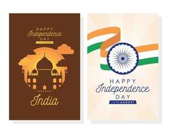 glad Indien självständighetsdagen firande affischuppsättning vektor