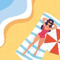 Frau beim Sonnenbaden am Strand, Sommerszene vektor