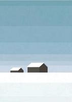 nordic by landskap illustration affisch. naturskön natur. säsong- tecknad serie landskap med snö på bakgrund samling vektor