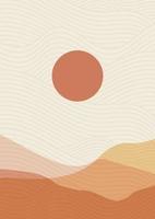 Landschaft Poster Hintergrund Vektor Illustration. Berg im Plakatdesign. Boho-Wanddekoration. Moderner minimalistischer Kunstdruck der Mitte des Jahrhunderts