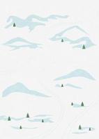 landskap illustration av vinter- snöig kullar. resa affisch, vinter- tillflykt broschyr. berg panorama, minimalistisk vägg dekor. vektor konst skriva ut