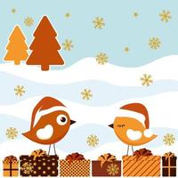 Winterkarte mit Vogel und Geschenkbox vektor
