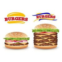 realistischer burgervektor des fast-foods. einstellen vektor