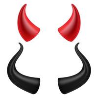 djävlar horn vektor. realistisk röd och svart jäkel horn uppsättning. isolerat på vit illustration. vektor