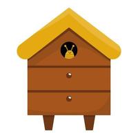 Vektor-Bienenstock-Symbol. Bienenhaus mit lächelndem Insekt isoliert auf weißem Hintergrund. Abbildung des Imkereikonzepts. hausgemachtes Bauernhof- oder Ladenthema. Element der Honigproduktion. vektor
