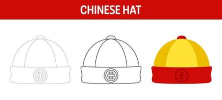 Arbeitsblatt zum Nachzeichnen und Ausmalen chinesischer Hüte für Kinder vektor
