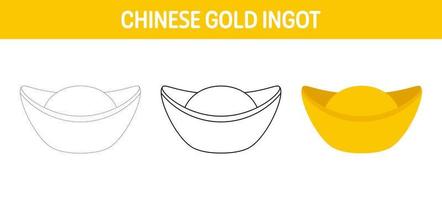 Arbeitsblatt zum Verfolgen und Färben von chinesischen Goldbarren für Kinder vektor