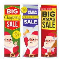 weihnachtsverkauf banner set vektor. frohe weihnachten weihnachtsmann. Online Einkaufen. vertikale banner der winterwebsite, feiertags-promo-design. weihnachtswerbung sonderelement rabatt. isolierte Abbildung vektor