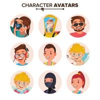 karaktär människor avatar uppsättning vektor. ansikte, känslor. standard avatar Platshållare samling. tecknad serie, komisk konst platt isolerat illustration vektor