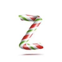 Buchstabe z Vektor. 3D-realistisches Candy Cane-Alphabet-Symbol in Weihnachtsfarben. neujahrsbrief texturiert mit rot, weiß. Typografie-Vorlage. gestreiftes Handwerk isoliertes Objekt. Weihnachtskunstillustration vektor