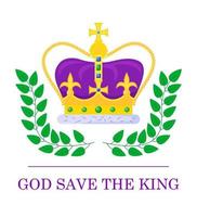 affisch med krona och inskrift Gud spara de kung. design för tillfälle av tar tron, kröning och regera av kung charles iii. bra för skylt, baner, hälsning kort, flygblad, skriva ut. vektor