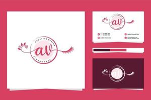 första AV feminin logotyp samlingar och företag kort templat premie vektor