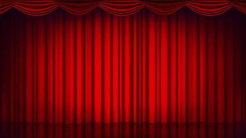 Vektor des roten Theatervorhangs. theater, oper oder kino leere seidenbühne, rote szene. realistische Darstellung