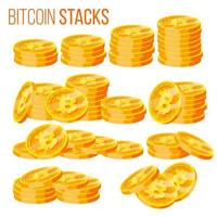 bitcoin stackar uppsättning vektor. crypto valuta. virtuell pengar. isolerat platt tecknad serie illustration vektor